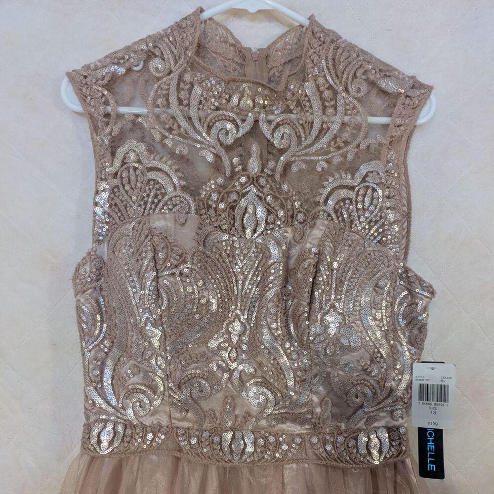 My Michelle Champagne Sequin Formal Mini Dress Size 13 - Picture 2 of 8